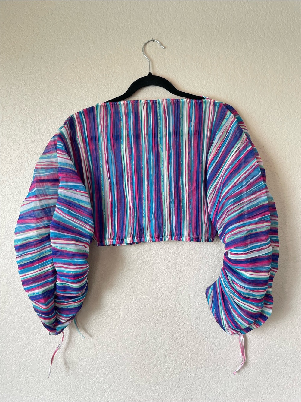 Akira Purple Multicolored Plisse Ruched Long Sleeve Top - Picture 2 of 7